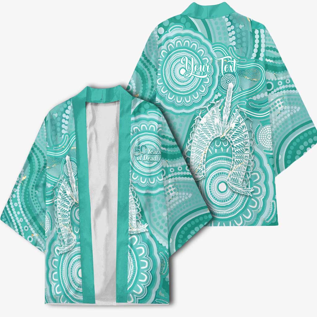 50 Years Deadly NAIDOC Week 2026 Personalised Kimono Dhari Cyan Indigenous Art