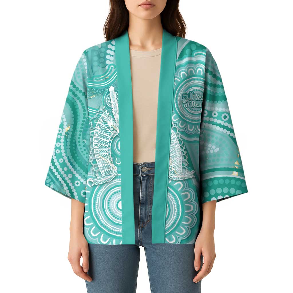 50 Years Deadly NAIDOC Week 2026 Personalised Kimono Dhari Cyan Indigenous Art