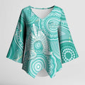 50 Years Deadly NAIDOC Week 2026 Personalised Kimono Sleeve Blouse Dhari Cyan Indigenous Art