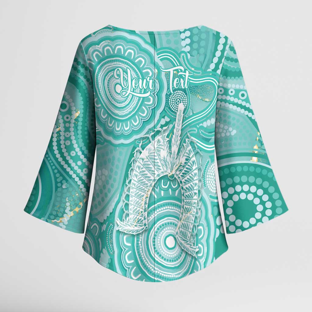 50 Years Deadly NAIDOC Week 2026 Personalised Kimono Sleeve Blouse Dhari Cyan Indigenous Art