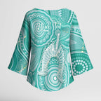 50 Years Deadly NAIDOC Week 2026 Personalised Kimono Sleeve Blouse Dhari Cyan Indigenous Art