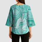 50 Years Deadly NAIDOC Week 2026 Personalised Kimono Sleeve Blouse Dhari Cyan Indigenous Art