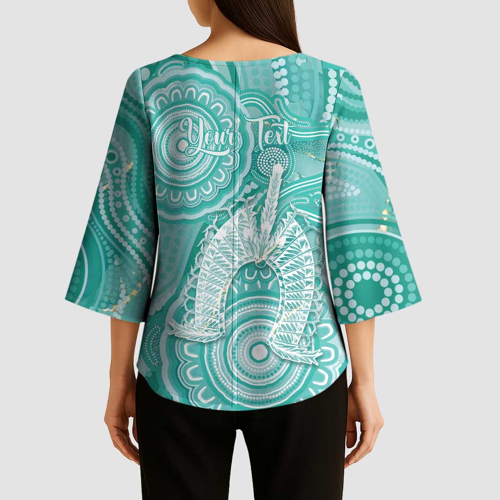 50 Years Deadly NAIDOC Week 2026 Personalised Kimono Sleeve Blouse Dhari Cyan Indigenous Art
