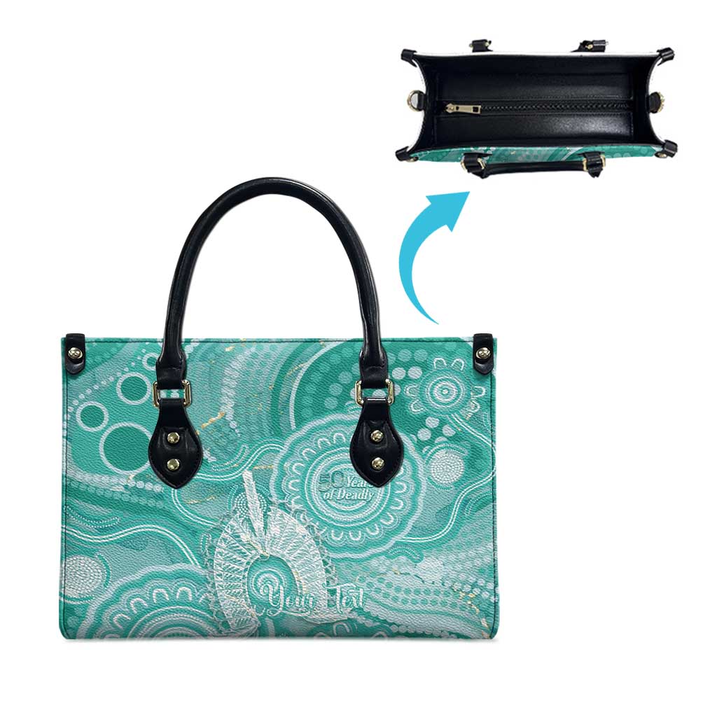 50 Years Deadly NAIDOC Week 2026 Personalised Leather Bag Dhari Cyan Indigenous Art
