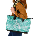 50 Years Deadly NAIDOC Week 2026 Personalised Leather Tote Bag Dhari Cyan Indigenous Art