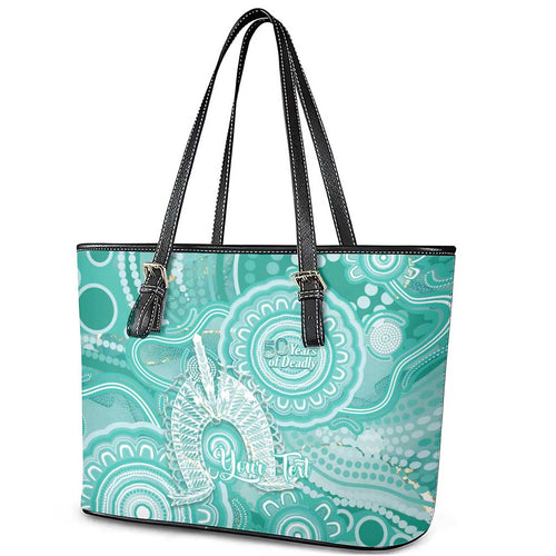 50 Years Deadly NAIDOC Week 2026 Personalised Leather Tote Bag Dhari Cyan Indigenous Art