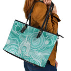 50 Years Deadly NAIDOC Week 2026 Personalised Leather Tote Bag Dhari Cyan Indigenous Art