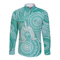 50 Years Deadly NAIDOC Week 2026 Personalised Long Sleeve Button Shirt Dhari Cyan Indigenous Art