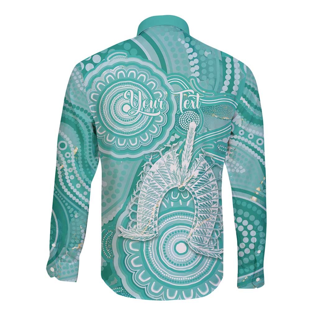 50 Years Deadly NAIDOC Week 2026 Personalised Long Sleeve Button Shirt Dhari Cyan Indigenous Art
