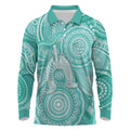 50 Years Deadly NAIDOC Week 2026 Personalised Long Sleeve Polo Shirt Dhari Cyan Indigenous Art