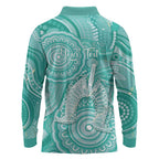 50 Years Deadly NAIDOC Week 2026 Personalised Long Sleeve Polo Shirt Dhari Cyan Indigenous Art