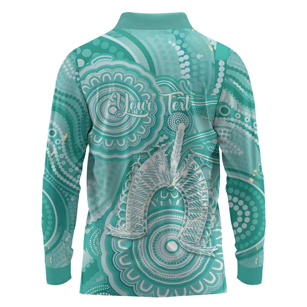 50 Years Deadly NAIDOC Week 2026 Personalised Long Sleeve Polo Shirt Dhari Cyan Indigenous Art