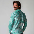 50 Years Deadly NAIDOC Week 2026 Personalised Long Sleeve Polo Shirt Dhari Cyan Indigenous Art