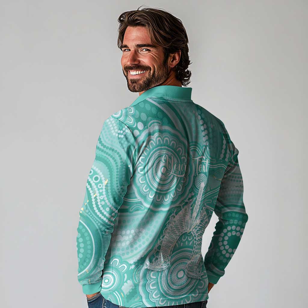 50 Years Deadly NAIDOC Week 2026 Personalised Long Sleeve Polo Shirt Dhari Cyan Indigenous Art