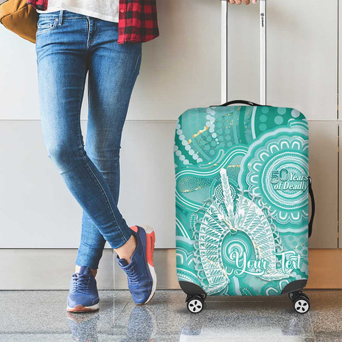 50 Years Deadly NAIDOC Week 2026 Personalised Luggage Cover Dhari Cyan Indigenous Art
