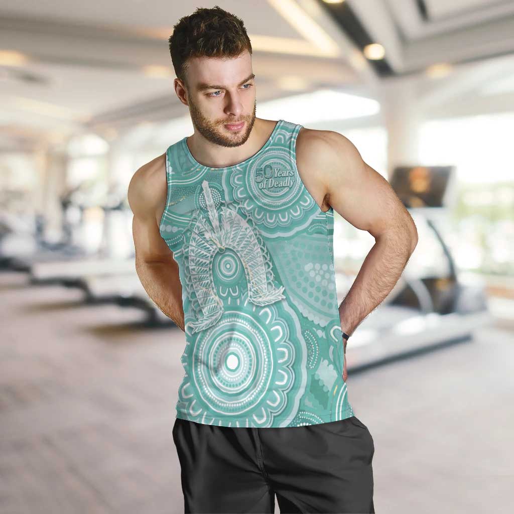 50 Years Deadly NAIDOC Week 2026 Personalised Men Tank Top Dhari Cyan Indigenous Art