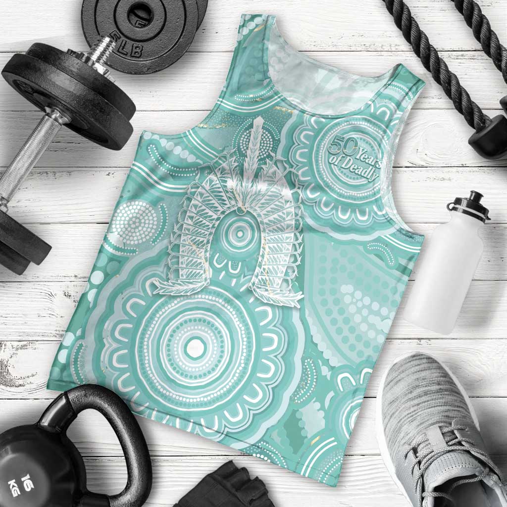 50 Years Deadly NAIDOC Week 2026 Personalised Men Tank Top Dhari Cyan Indigenous Art
