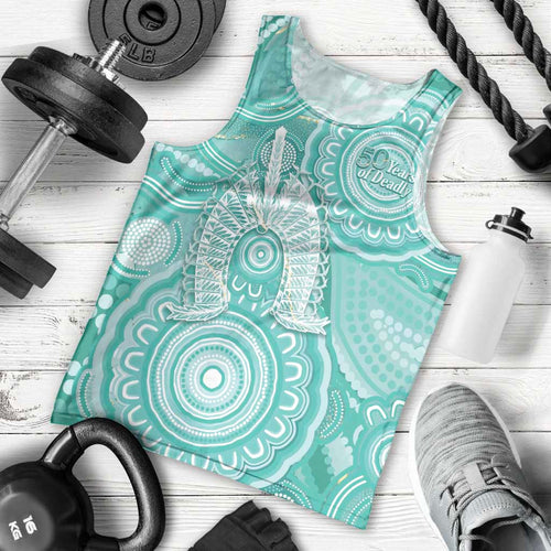 50 Years Deadly NAIDOC Week 2026 Personalised Men Tank Top Dhari Cyan Indigenous Art
