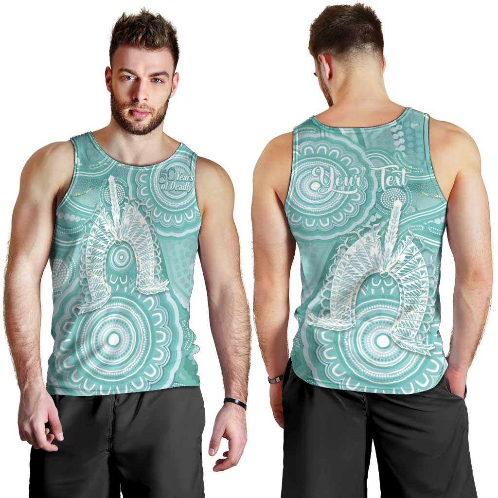 50 Years Deadly NAIDOC Week 2026 Personalised Men Tank Top Dhari Cyan Indigenous Art