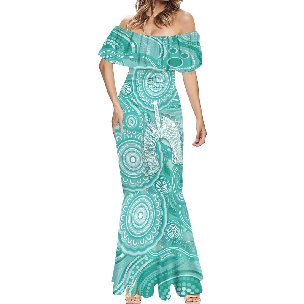 50 Years Deadly NAIDOC Week 2026 Personalised Mermaid Dress Dhari Cyan Indigenous Art