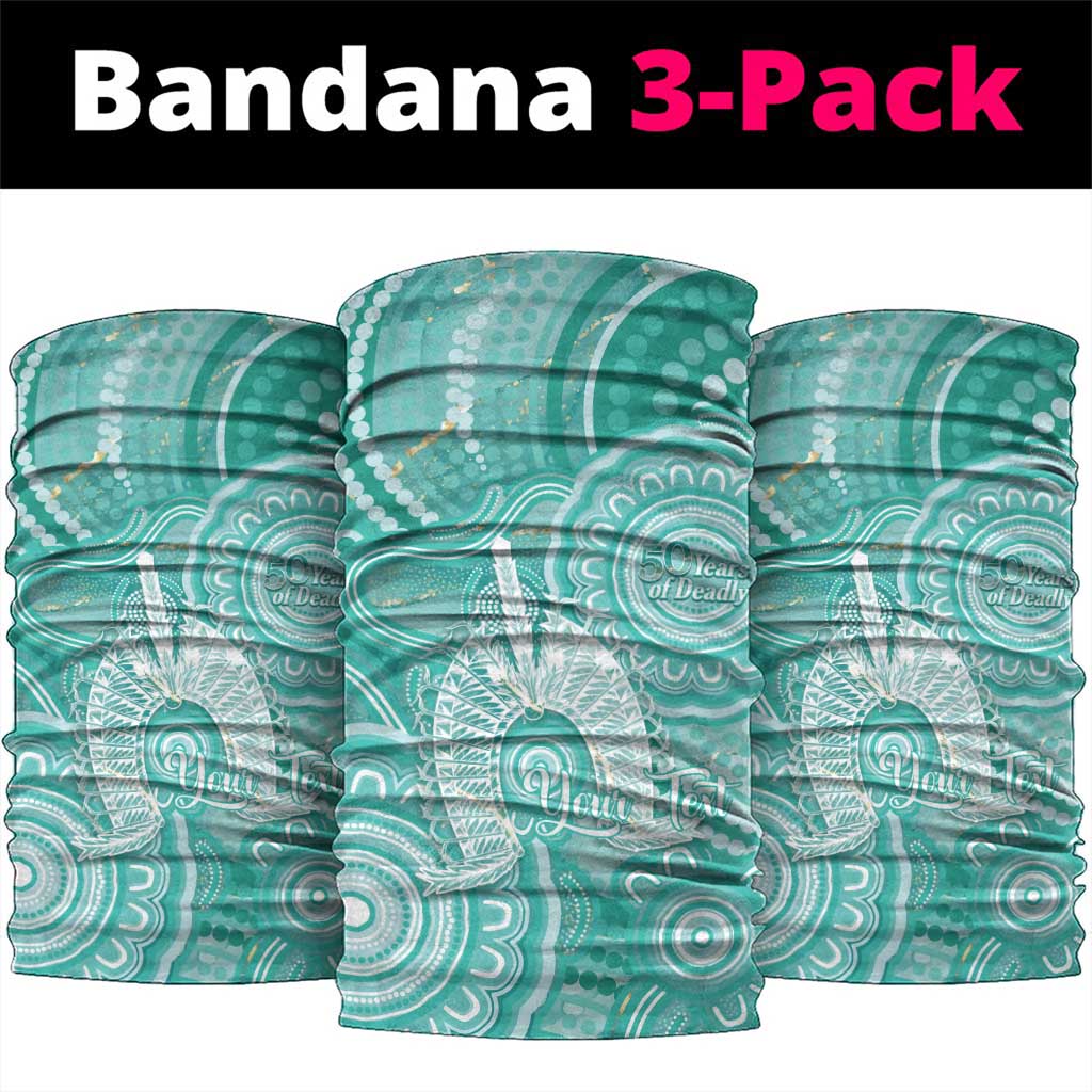 50 Years Deadly NAIDOC Week 2026 Personalised Neck Gaiter Dhari Cyan Indigenous Art