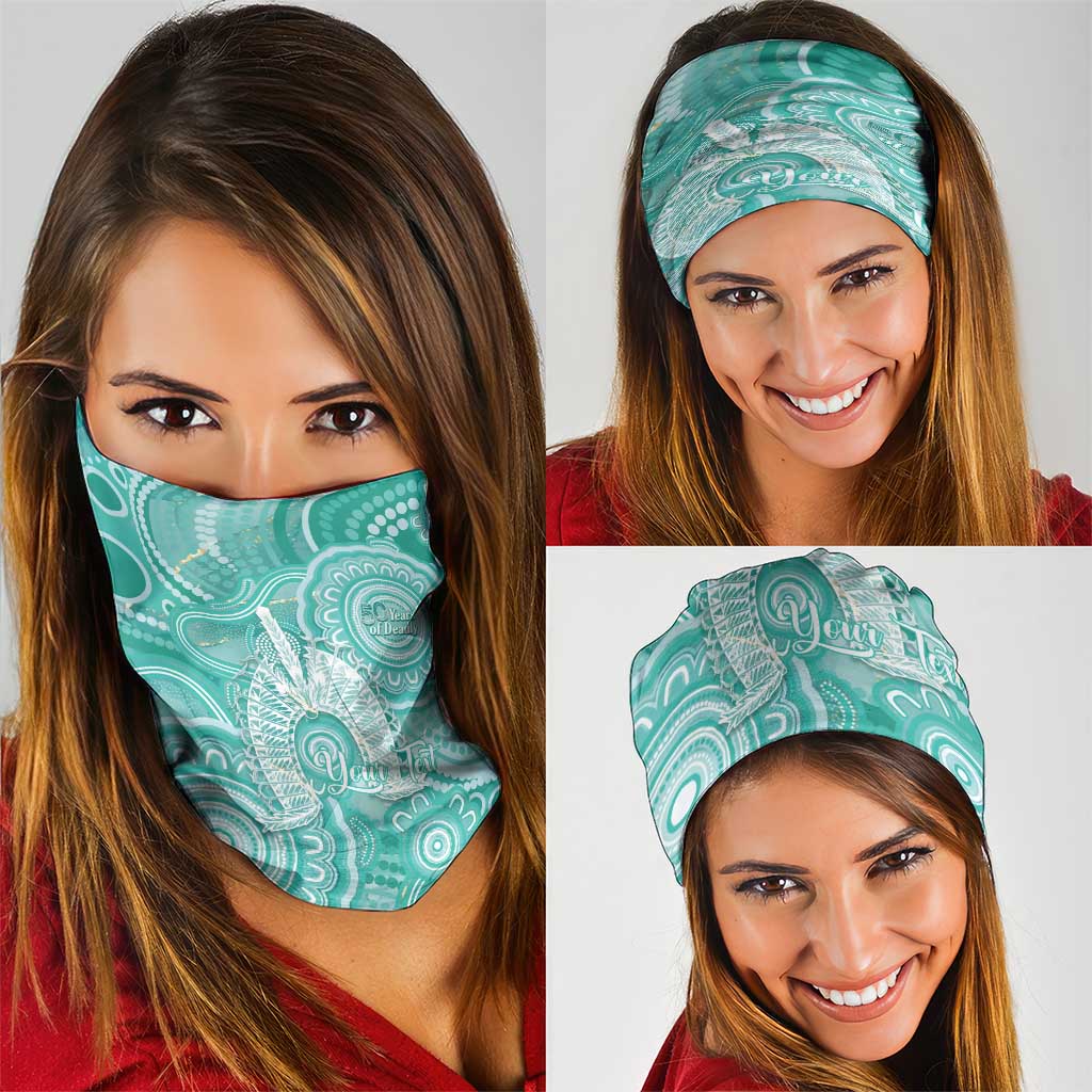 50 Years Deadly NAIDOC Week 2026 Personalised Neck Gaiter Dhari Cyan Indigenous Art