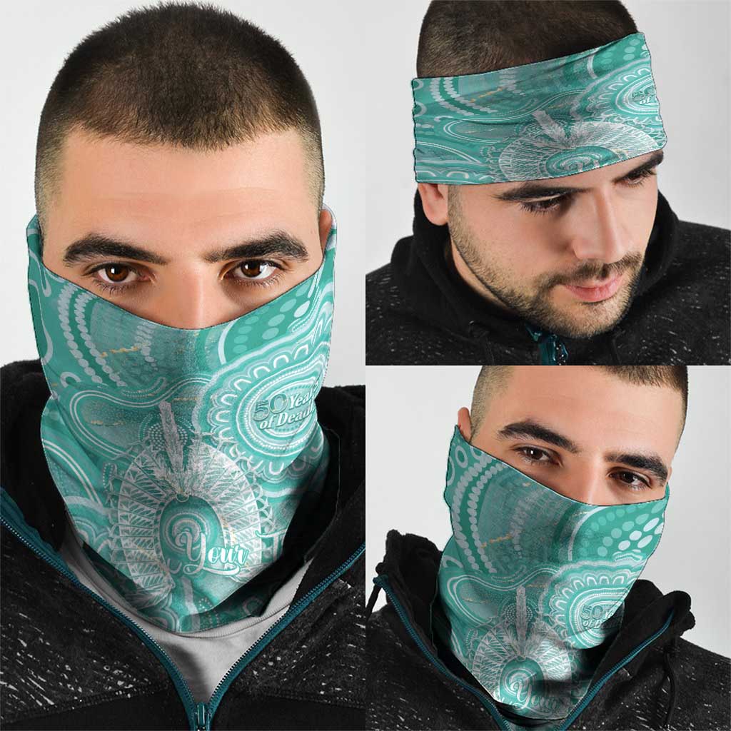 50 Years Deadly NAIDOC Week 2026 Personalised Neck Gaiter Dhari Cyan Indigenous Art