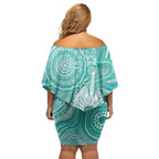 50 Years Deadly NAIDOC Week 2026 Personalised Off Shoulder Short Dress Dhari Cyan Indigenous Art