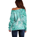 50 Years Deadly NAIDOC Week 2026 Personalised Off Shoulder Sweater Dhari Cyan Indigenous Art