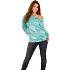 50 Years Deadly NAIDOC Week 2026 Personalised Off Shoulder Sweater Dhari Cyan Indigenous Art