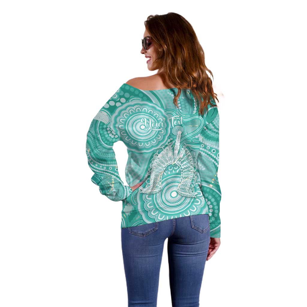 50 Years Deadly NAIDOC Week 2026 Personalised Off Shoulder Sweater Dhari Cyan Indigenous Art