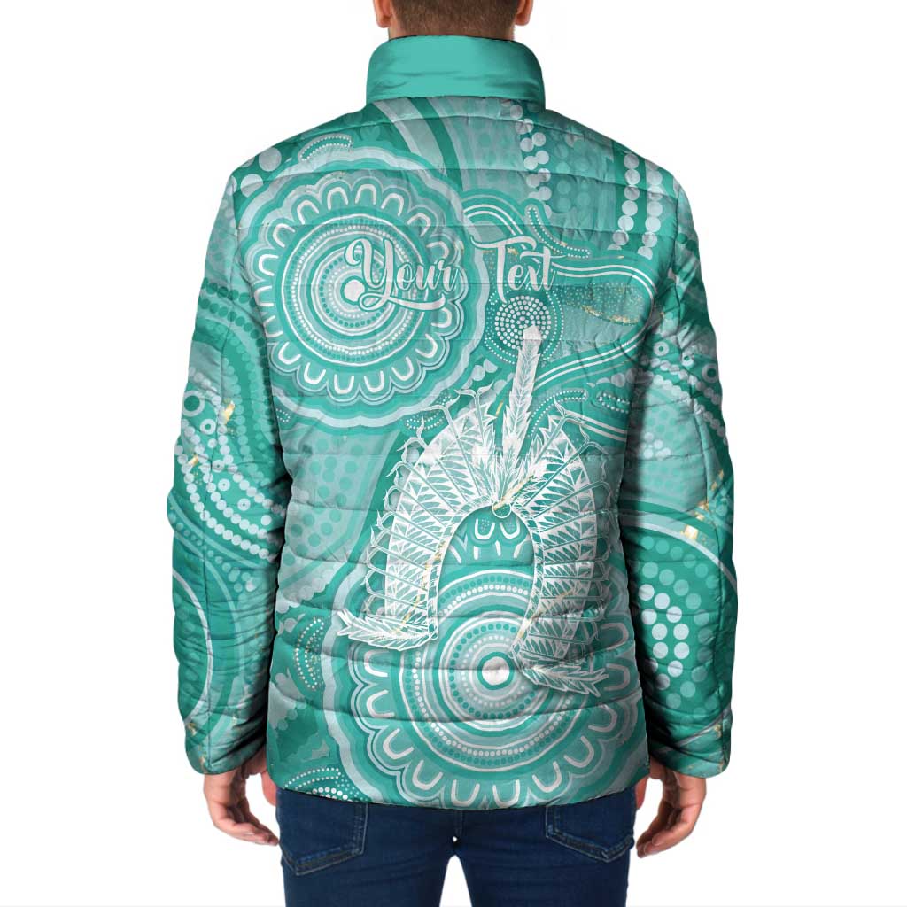 50 Years Deadly NAIDOC Week 2026 Personalised Padded Jacket Dhari Cyan Indigenous Art