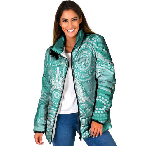 50 Years Deadly NAIDOC Week 2026 Personalised Padded Jacket Dhari Cyan Indigenous Art