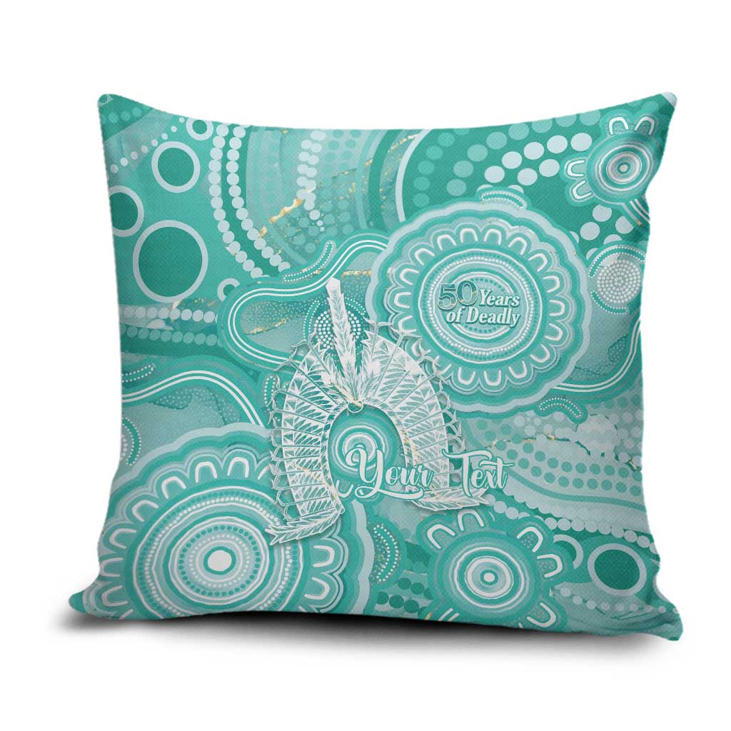 50 Years Deadly NAIDOC Week 2026 Personalised Pillow Cover Dhari Cyan Indigenous Art