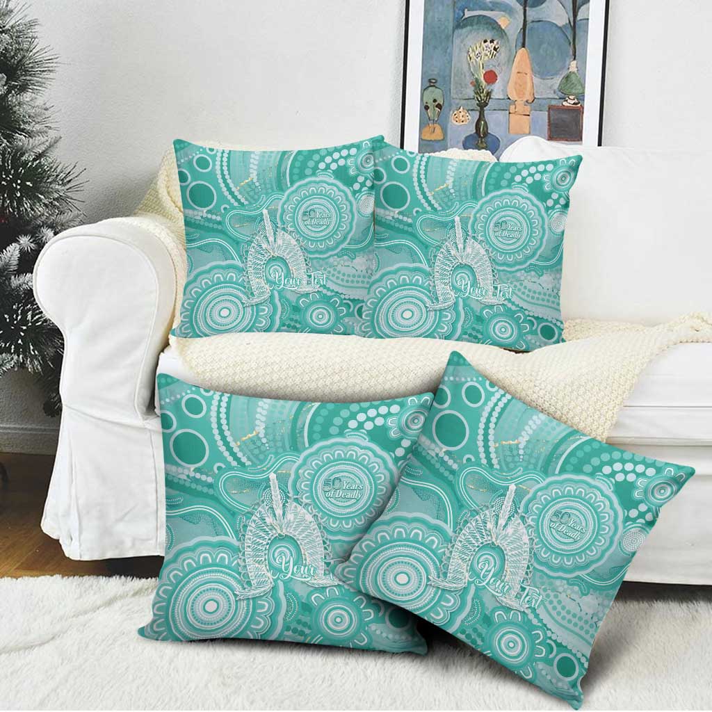50 Years Deadly NAIDOC Week 2026 Personalised Pillow Cover Dhari Cyan Indigenous Art