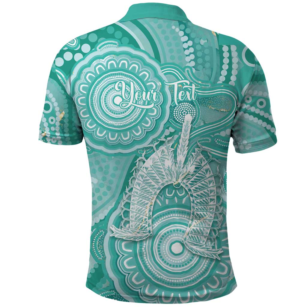 50 Years Deadly NAIDOC Week 2026 Personalised Polo Shirt Dhari Cyan Indigenous Art