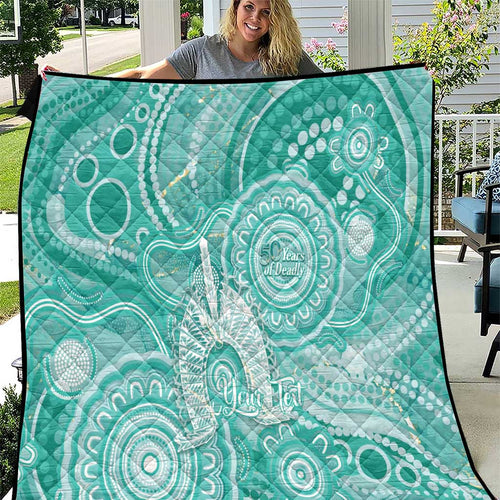 50 Years Deadly NAIDOC Week 2026 Personalised Quilt Dhari Cyan Indigenous Art