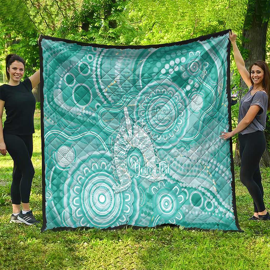 50 Years Deadly NAIDOC Week 2026 Personalised Quilt Dhari Cyan Indigenous Art