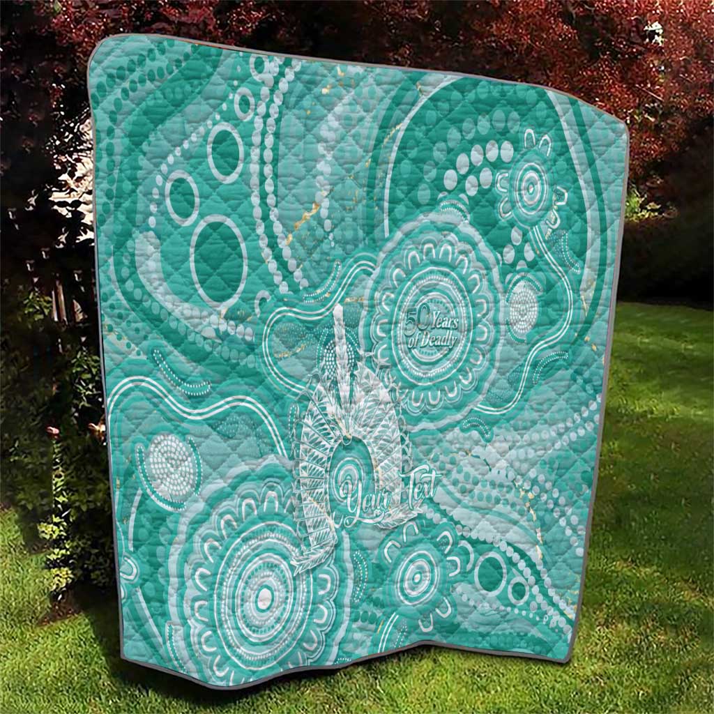 50 Years Deadly NAIDOC Week 2026 Personalised Quilt Dhari Cyan Indigenous Art