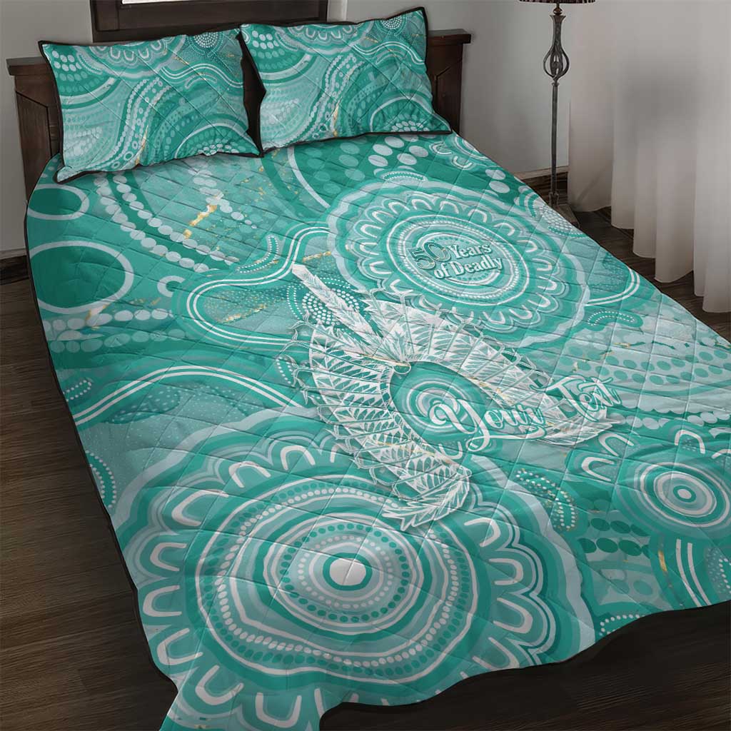 50 Years Deadly NAIDOC Week 2026 Personalised Quilt Bed Set Dhari Cyan Indigenous Art