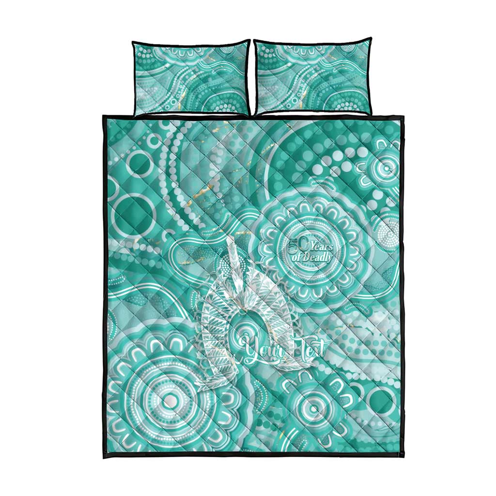 50 Years Deadly NAIDOC Week 2026 Personalised Quilt Bed Set Dhari Cyan Indigenous Art