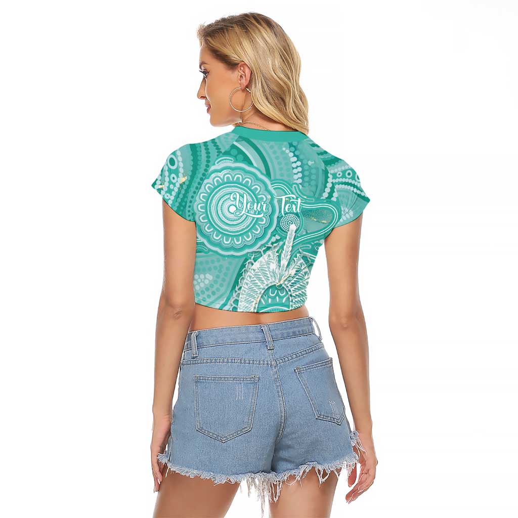 50 Years Deadly NAIDOC Week 2026 Personalised Raglan Cropped T Shirt Dhari Cyan Indigenous Art