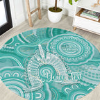 50 Years Deadly NAIDOC Week 2026 Personalised Round Carpet Dhari Cyan Indigenous Art