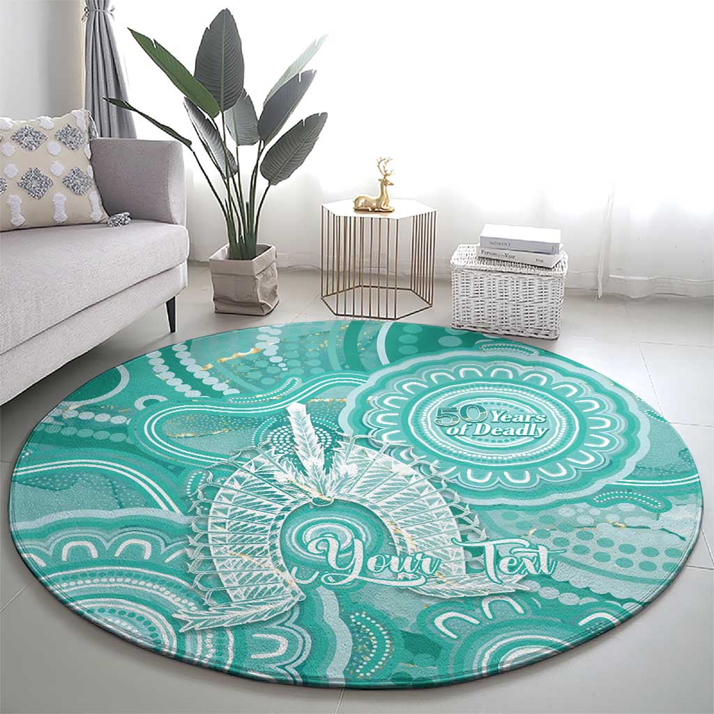 50 Years Deadly NAIDOC Week 2026 Personalised Round Carpet Dhari Cyan Indigenous Art
