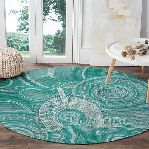 50 Years Deadly NAIDOC Week 2026 Personalised Round Carpet Dhari Cyan Indigenous Art