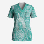 50 Years Deadly NAIDOC Week 2026 Personalised Scrub Top Dhari Cyan Indigenous Art