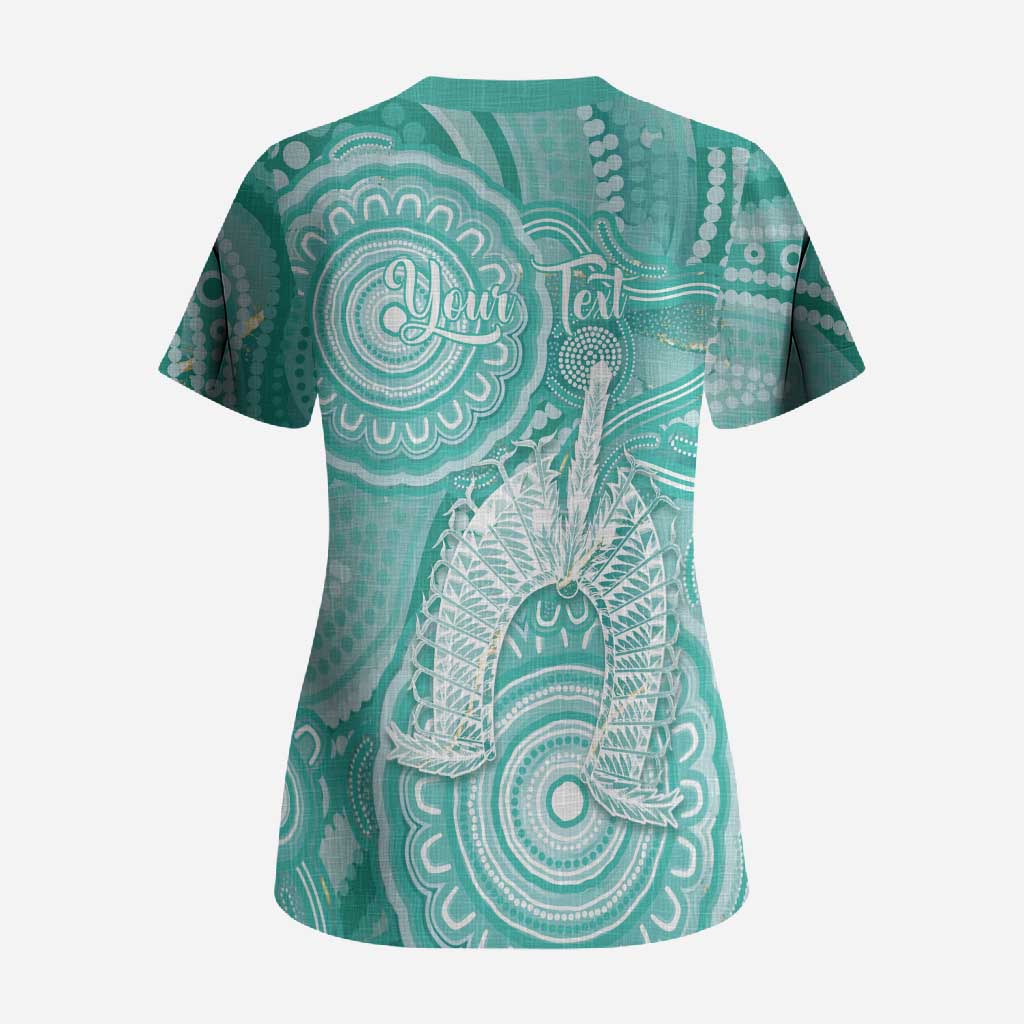 50 Years Deadly NAIDOC Week 2026 Personalised Scrub Top Dhari Cyan Indigenous Art