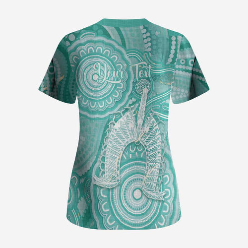 50 Years Deadly NAIDOC Week 2026 Personalised Scrub Top Dhari Cyan Indigenous Art