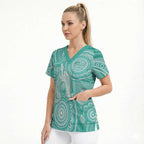 50 Years Deadly NAIDOC Week 2026 Personalised Scrub Top Dhari Cyan Indigenous Art