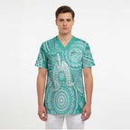 50 Years Deadly NAIDOC Week 2026 Personalised Scrub Top Dhari Cyan Indigenous Art
